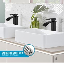 gotonovo Waterfall Tall Bathroom Faucet Single Handle 1 Hole Stainless Steel Vessel Sink  Nickel And Gold And Chrome And Black A1 