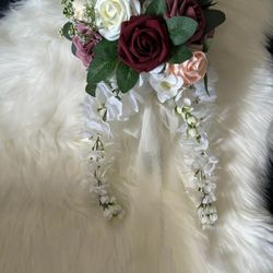 Lings Moments Florals New Bridal Wedding Bouquet, One Of A Kind Cascading Bouquet 14"
