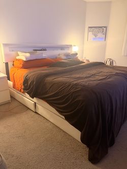 White King Bed Frame with Storage Drawers