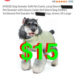 Dog Sweater Soft Pet Coats, Long Sleeve Pet Sweater with Classic Cable Knit Warm Dog Clothes Turtleneck Pet Sweater for Dogs, Green, XX-Large