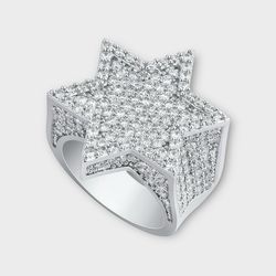 VVS Moissanite 6 Sided Star Ring Size 5-12 Passes Tester