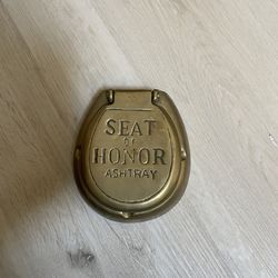 Vintage brass toilet seat of honor ashtray with engraved lid -1960’s- 1970’s
