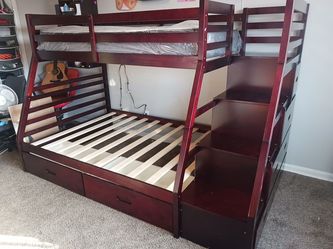 New special twin full staircase bunkbed with mattresses and storage