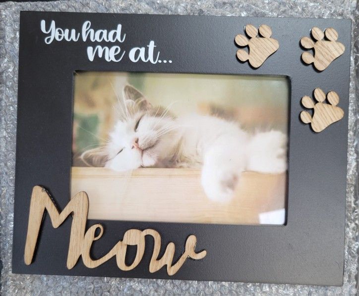 8x10 Cat Picture Frame. Wood Cat “Meow” Picture Frame, Photo Gift for Pet Cat