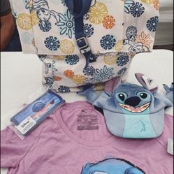 Disney Parks Lilo and Stitch Bag Fold over Backpack NEW Disney Stitch Women’s T-shirt( available in size Large  )NWT and Disney Parks Stitch face mask