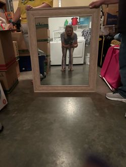 Rectangular Wall Mirror with Wood Frame