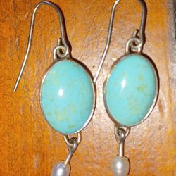 J. Hayes Vintage Sterling Silver And Turquoise Earrings. 