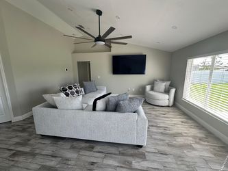 Light Grey Fabric Sectional Sofa and Swivel Chair Set