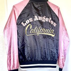 Say What? Juniors Black Pink Satin Feel Varsity Jacket Los Angeles California M