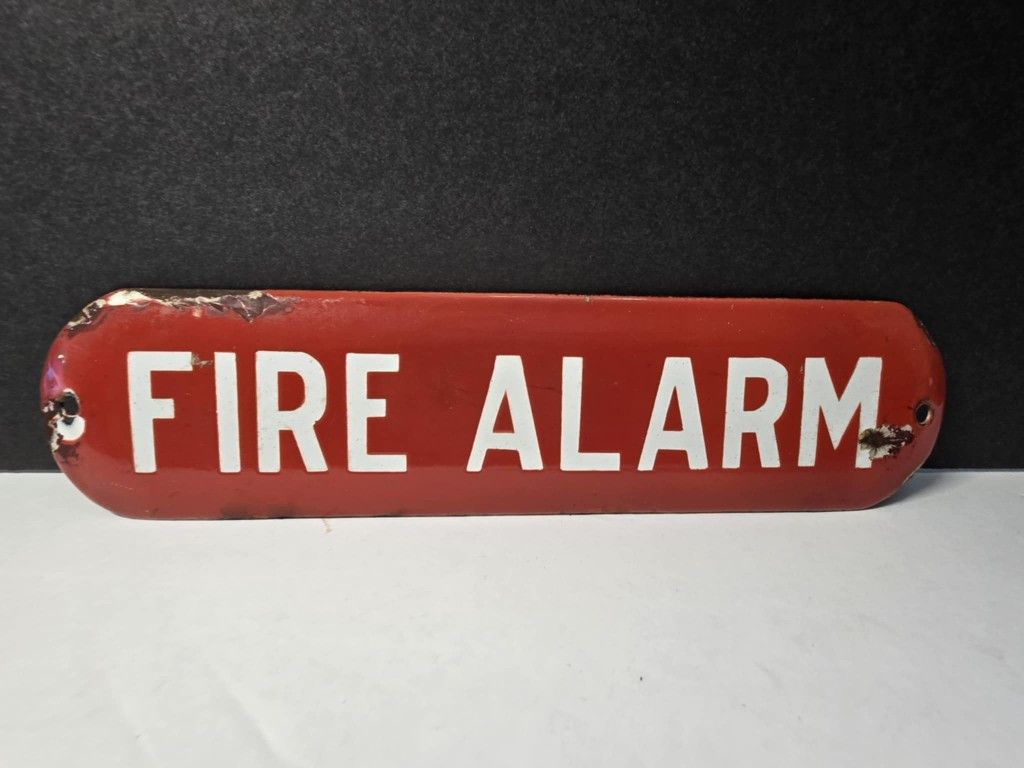 Vintage Porcelain FIRE ALARM rounded sides Sign