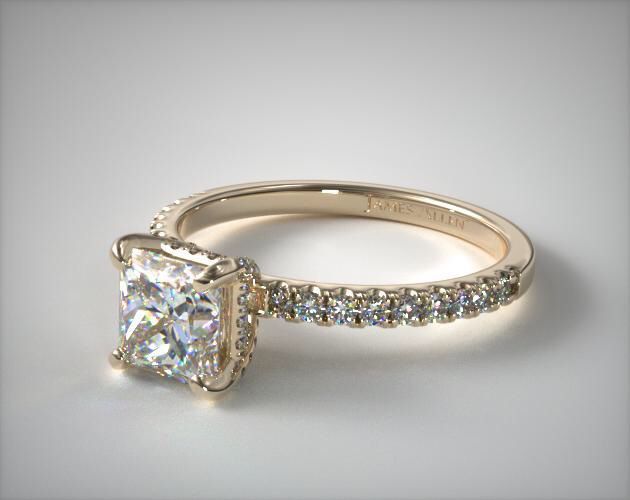 14K Yellow, Gold Petite Pave Crown Diamond Engagement Ring
