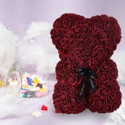 Burgundy Deep Red Valentines Rose Teddy With Bow New !