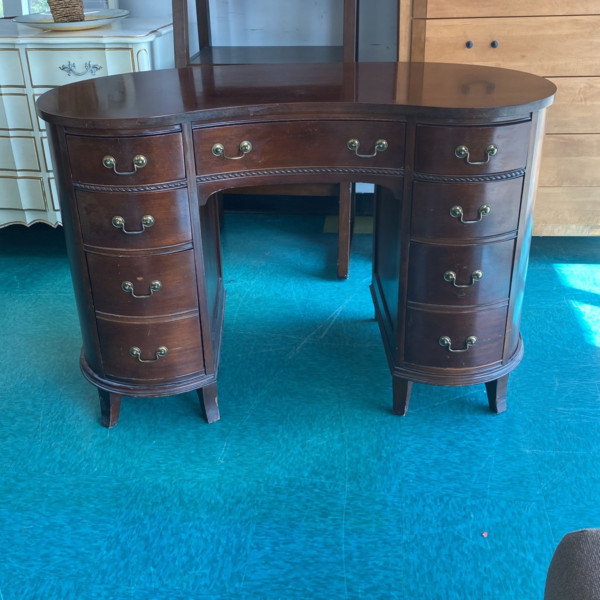 Vintage Kidney Shaped 7 Drawer Desk