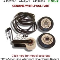 Whirlpool Genuine Dryer Drum Rollers Belt Idler Kit. UnOpened. Brand New