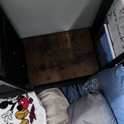 Matte black steel bed with three wooden shelves+Wooden desk+ Hanger Storage space more info in details 