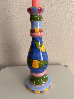 Vintage Seymour Mann Carnaby Collection Colorful Ceramic Candle Holder 10”