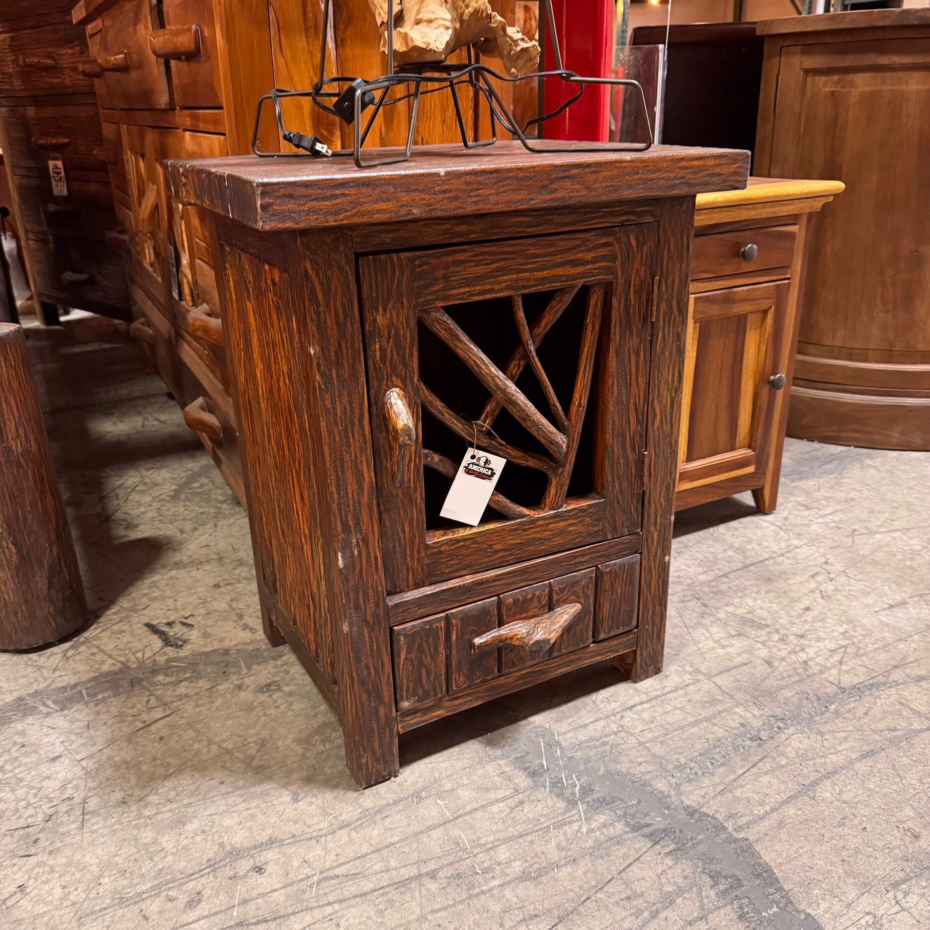 Solid Wood Cabin Twig Style Nightstand