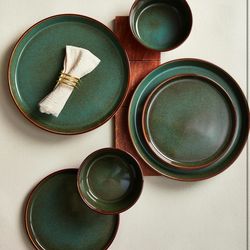 Pokini Plates and Bowls Sets for 4, Ceramic Dinnerware Sets, Kitchen Dish Set, Microwave & Dishwasher Safe Dishware,