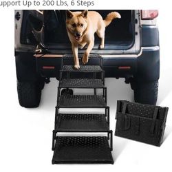 Dog Stairs for Car – Foldable Dog Ramps for Large Dogs with Non Slip Surface, Portable Dog Steps for Cars and SUV, Truck, Support Up to 200 Lbs, 6 Ste