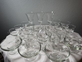 Vintage Mixed Crystal & Glass Stemware Set of 20 Coupes Goblets Wine Glasses