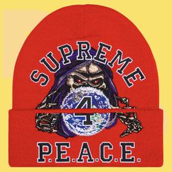 Supreme Peace Embroidered Beanie (Red)