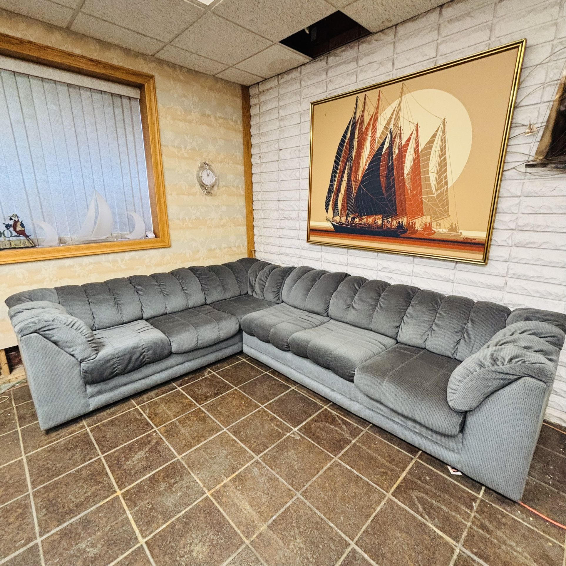 Grayish Blue Sectional Couch – Spacious & Cozy