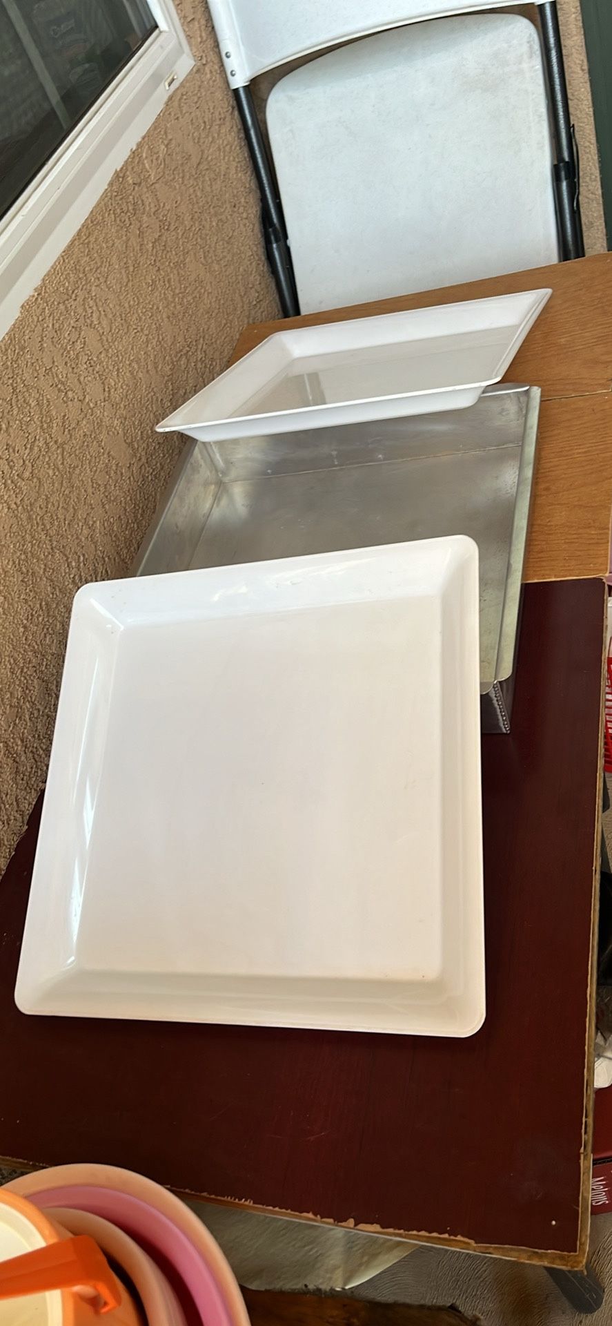 Brand New Catering Trays. 1 ( Cooking) And  Other 2 Plastic 