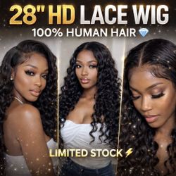 🔥 28” HD Lace Front Wig – 100% Human Hair | Soft Deep Wave