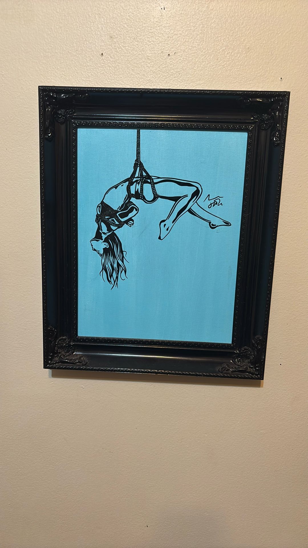 Rope Suspention Mixed Media vinyl Acrylic With Gothic Frame