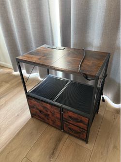 Rustic Industrial Side Table / Printer Stand with Built-In Power Strip