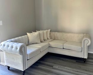 Chesterfield white microfiber corner sofa sectional couch