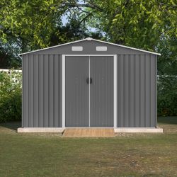 10 X 8 FT Outdoor Storage Shed, Metal Foundation & Lockable Doors, Tool Shed for Garden, Patio, Backyard, Lawn, Grey 