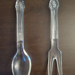 Early Imperial Glass Salad Utensils Spoon And Fork With Ridged Handles 