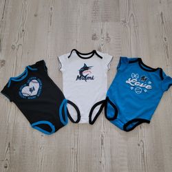 Genuine Merchandise Miami Marlins Bodysuit Set Black, White, Blue NWOT 18 months