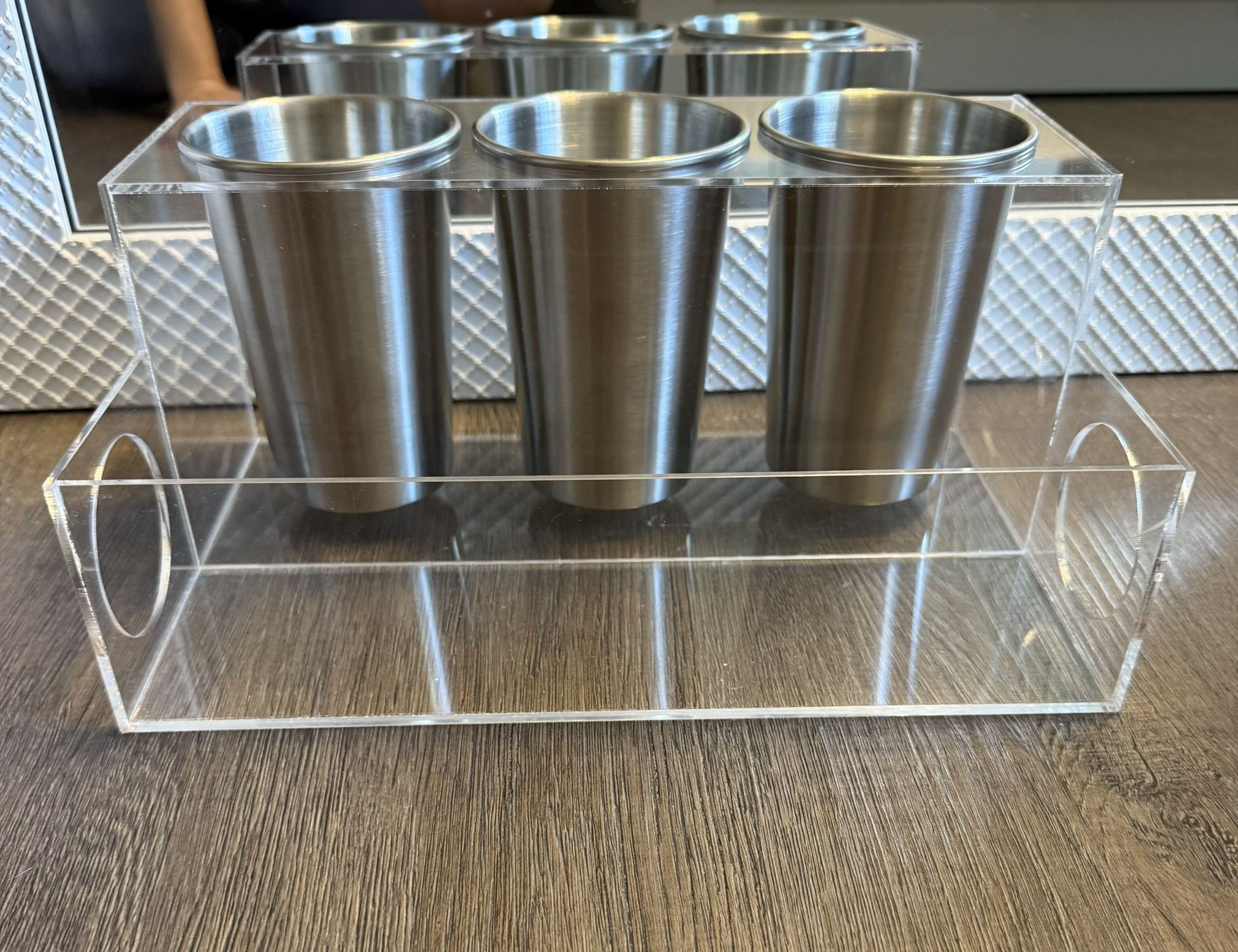 Modern Acrylic Organizer Tray with 3 Stainless Steel Cups