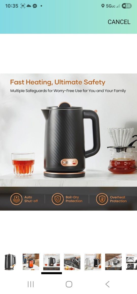 OLEGA Electric Kettle - 1500W Electric Tea Kettle 1.8L Stainless Steel Inner Electric Kettles for Boiling Water Auto Shut Off Boil-Dry Protection 
