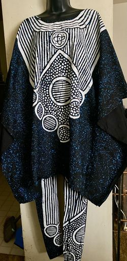 African Stylish Black And Blue Batik Newly Kaftan With Legging
