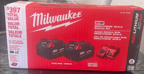Milwaukee M18 18-Volt Lithium-lon XC Starter Kit with Two 5.0Ah Batteries and Charger