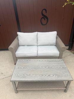 Outdoor Wicker Loveseat and Coffee Table Set