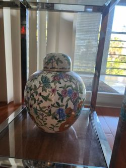 Chinese Porcelain Floral Ginger Jar with Lid