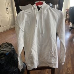Small White hoodie with drawstring, pullover, oversized fit