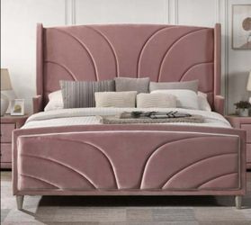 Brand New Pink Velvet Queen Bed Frame