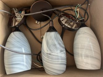 Charcoal Grey And White Swirl Glass Pendant Lights