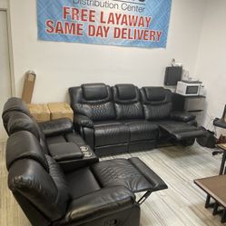 GORGEOUS BLACK SANTIAGO SOFA AND LOVESEAT!$999!*SAME DAY DELIVERY*NO CREDIT NEEDED*EASY FINANCING*HUGE SALE*