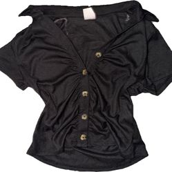 Super Soft Black Button Up Tee With Collar 