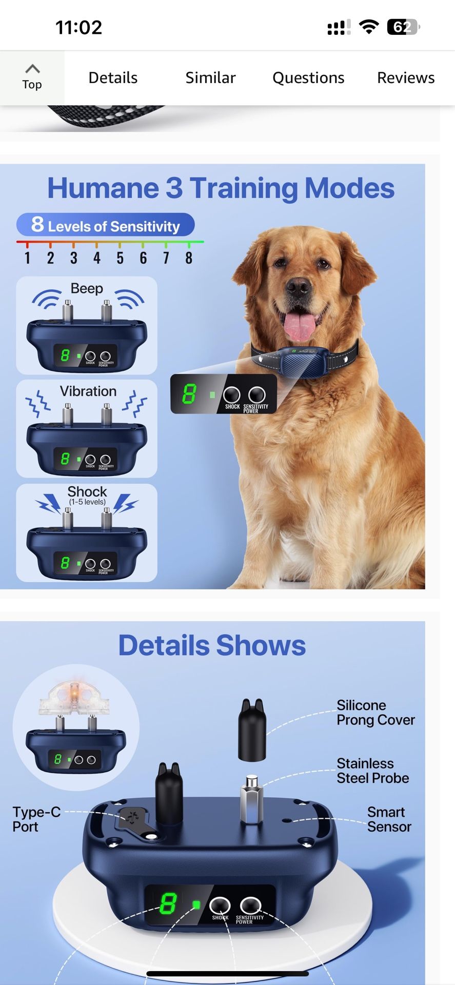 Dog Bark Collar, Automatic Anti Bark Collar with 8 Sensitivity, Smart Bark Collar for Medium Large Dogs, Rechargeable Waterproof No Barking Collars wi