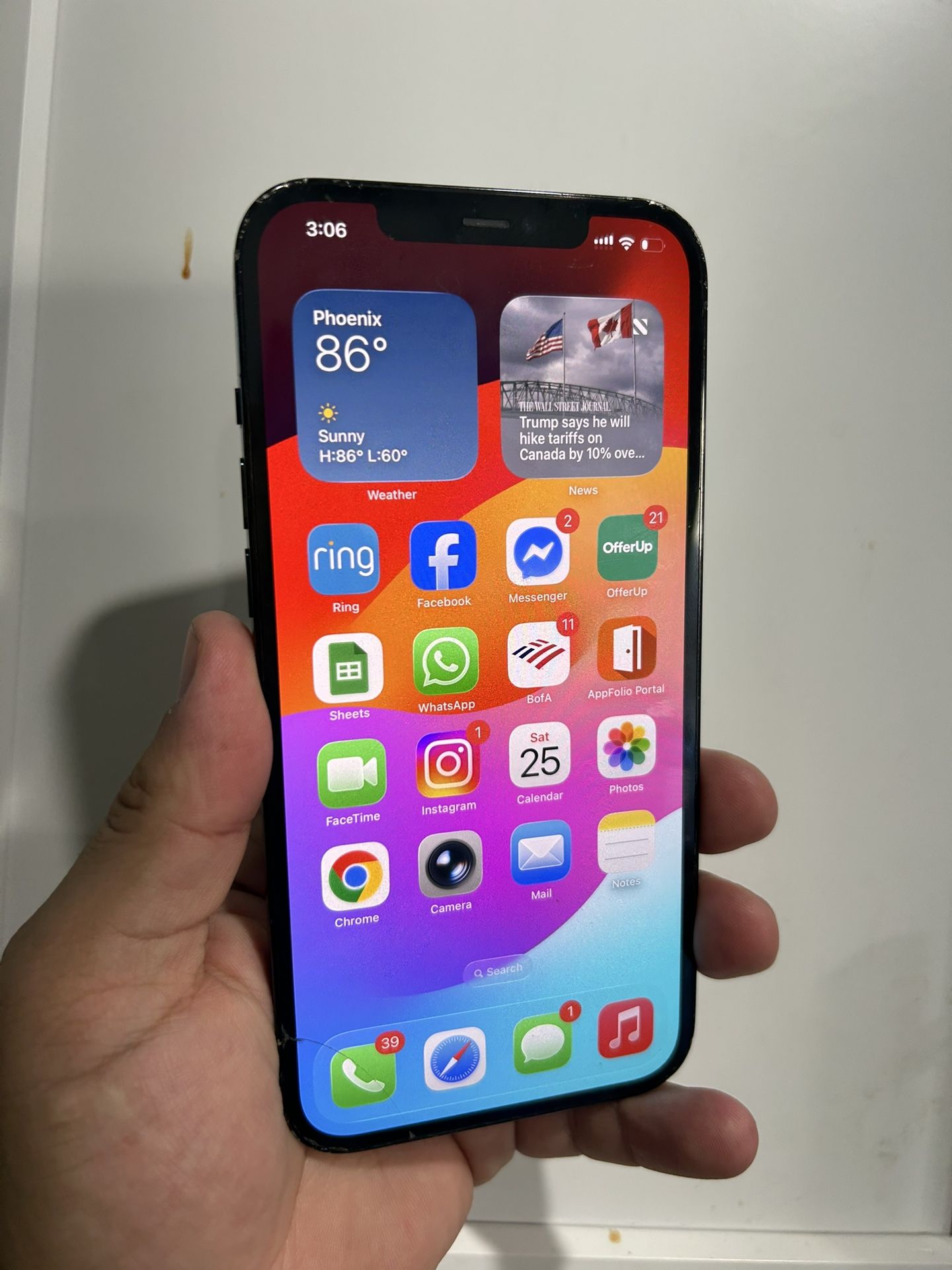 iPhone 12 ProMax 128gb sierra blue unlocked for all carrier crack back minor hairline crack on front