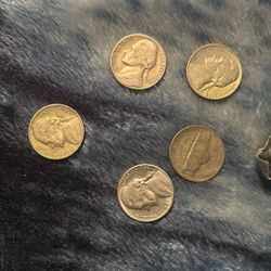 row of nickels of 1964 to 1960