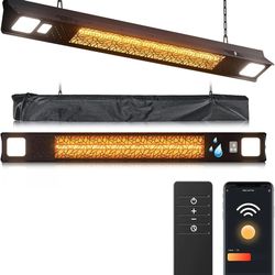 Wall-Mounted Electric Heater Hanging Patio with Light Ceiling Outdoor, 1500W Infrared 9 Heat Levels, 24H Timers, 1s Heating Carbon Fiber Tube Wall Hea