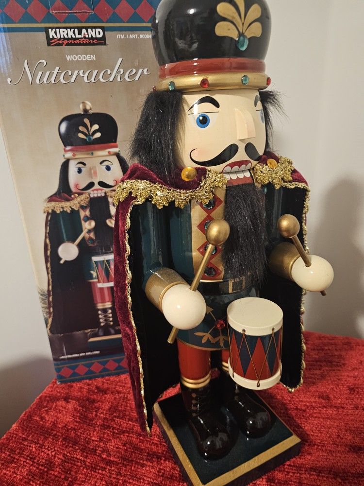 $50.00 - 18" Vtg Christmas Wooden Nutcracker, Kirkland Signature Collection - "Drummer" Series! Mint In Box!